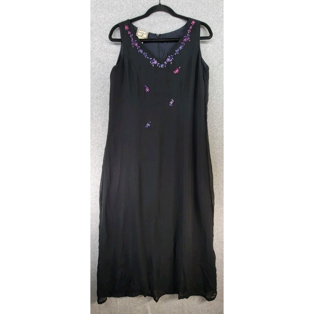 APRIL CORNELL Vintage Dress Womens Sz Small Black‎ Lined Purple Embroidery Beads